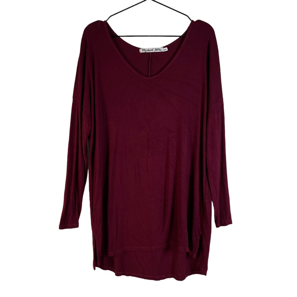 Michael Stars Womens Tunic Sweater Red Long Sleeve Scoop Neck Stretch One Size